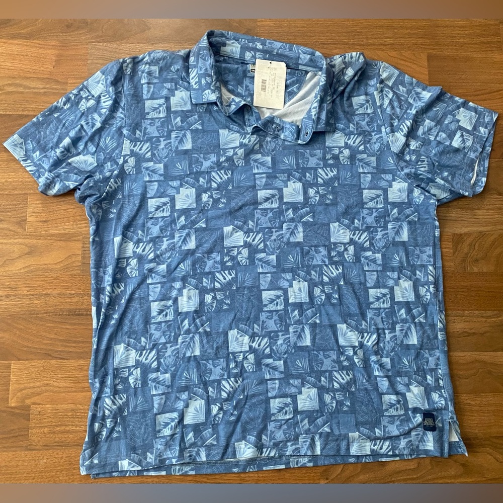 PGA Tour NWT Insignia Blue Distressed Floral Polo Shirt XXL TTG